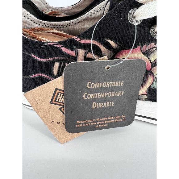 HARLEY-DAVIDSON D83605 Womens Rose & Dagger Canvas Low Tops Black Sz 9.5 NWT - Picture 5 of 12